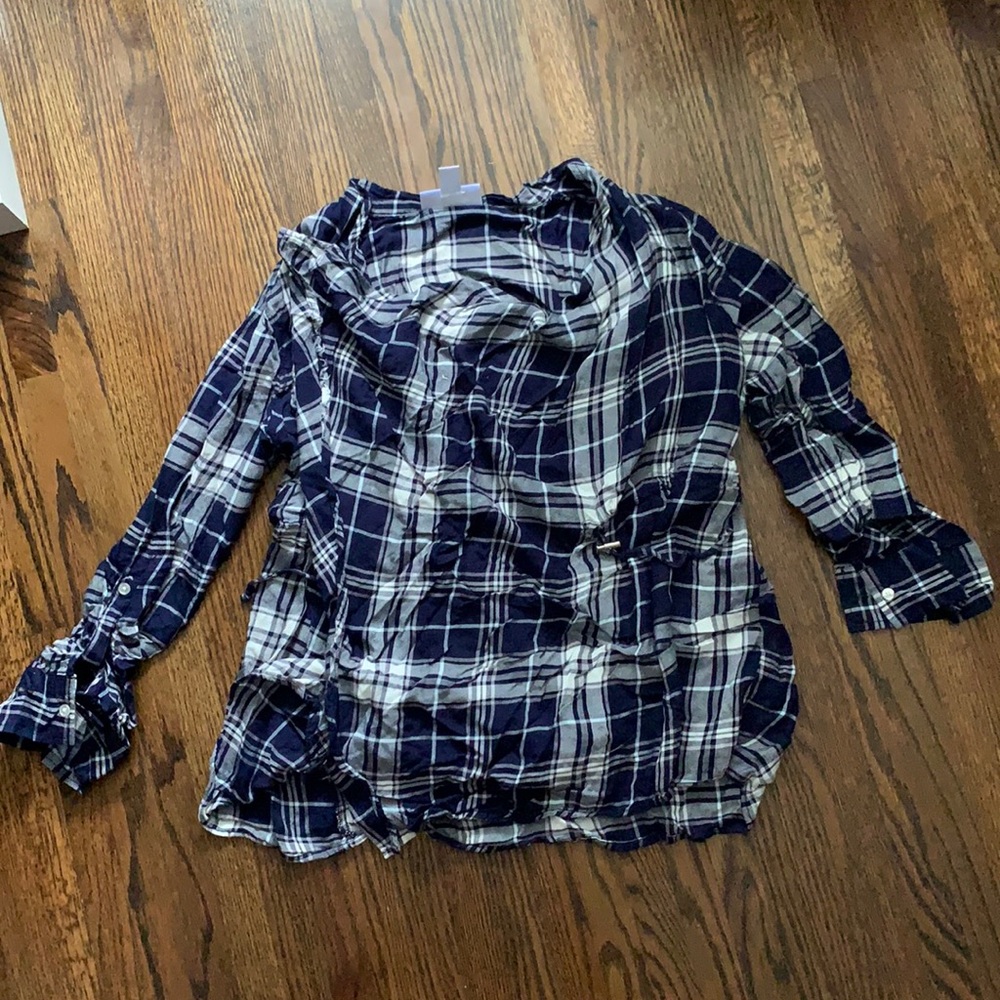 2-in-1 Button Closure Nursing Cardigan navy blue plaid